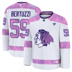 Tyler Bertuzzi Chicago Blackhawks Fanatics Premium 2024 Hockey Fights Cancer Practice Jersey (White)