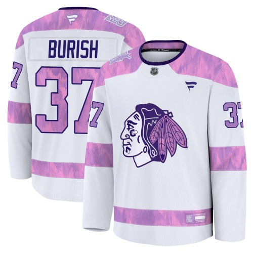 Adam Burish Chicago Blackhawks Fanatics Premium 2024 Hockey Fights Cancer Practice Jersey (White)