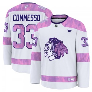 Drew Commesso Chicago Blackhawks Fanatics Premium 2024 Hockey Fights Cancer Practice Jersey (White)
