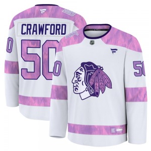 Corey Crawford Chicago Blackhawks Fanatics Premium 2024 Hockey Fights Cancer Practice Jersey (White)