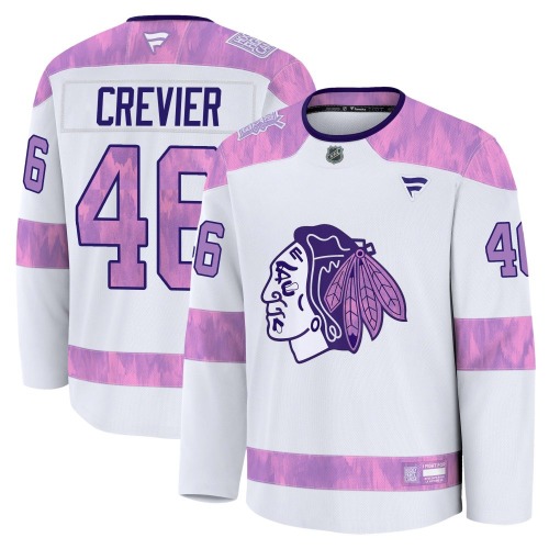 Louis Crevier Chicago Blackhawks Fanatics Premium 2024 Hockey Fights Cancer Practice Jersey (White)