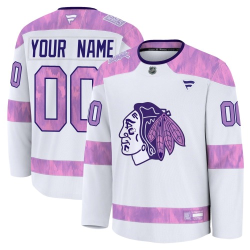 Custom Chicago Blackhawks Fanatics Premium Custom 2024 Hockey Fights Cancer Practice Jersey (White)
