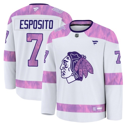 Phil Esposito Chicago Blackhawks Fanatics Premium 2024 Hockey Fights Cancer Practice Jersey (White)