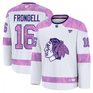 Anton Frondell Chicago Blackhawks Fanatics Premium 2024 Hockey Fights Cancer Practice Jersey (White)