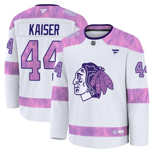 Wyatt Kaiser Chicago Blackhawks Fanatics Premium 2024 Hockey Fights Cancer Practice Jersey (White)