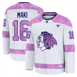 Chico Maki Chicago Blackhawks Fanatics Premium 2024 Hockey Fights Cancer Practice Jersey (White)