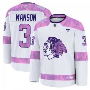 Dave Manson Chicago Blackhawks Fanatics Premium 2024 Hockey Fights Cancer Practice Jersey (White)