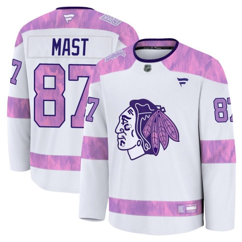 Ryan Mast Chicago Blackhawks Fanatics Premium 2024 Hockey Fights Cancer Practice Jersey (White)