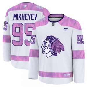 Ilya Mikheyev Chicago Blackhawks Fanatics Premium 2024 Hockey Fights Cancer Practice Jersey (White)
