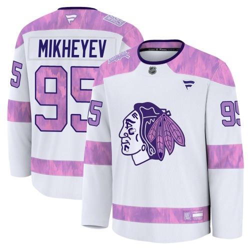 Ilya Mikheyev Chicago Blackhawks Fanatics Premium 2024 Hockey Fights Cancer Practice Jersey (White)