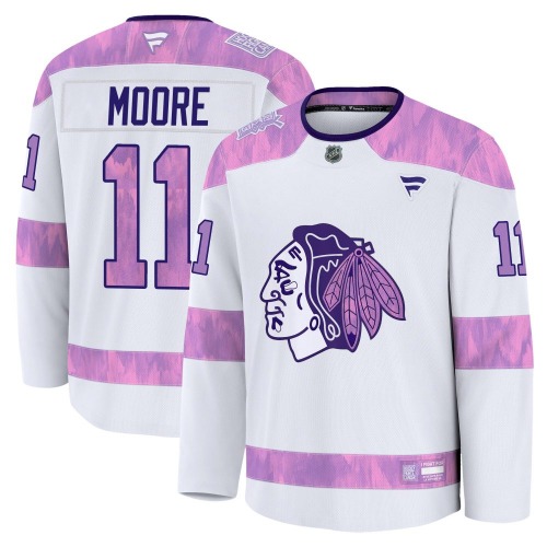Oliver Moore Chicago Blackhawks Fanatics Premium 2024 Hockey Fights Cancer Practice Jersey (White)