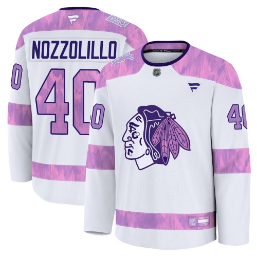 Dave Nozzolillo Chicago Blackhawks Fanatics Premium 2024 Hockey Fights Cancer Practice Jersey (White)