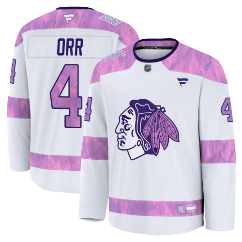 Bobby Orr Chicago Blackhawks Fanatics Premium 2024 Hockey Fights Cancer Practice Jersey (White)