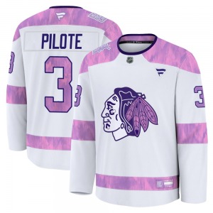 Pierre Pilote Chicago Blackhawks Fanatics Premium 2024 Hockey Fights Cancer Practice Jersey (White)