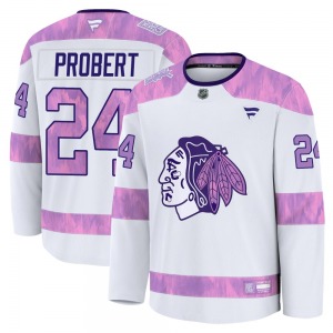 Bob Probert Chicago Blackhawks Fanatics Premium 2024 Hockey Fights Cancer Practice Jersey (White)