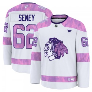 Brett Seney Chicago Blackhawks Fanatics Premium 2024 Hockey Fights Cancer Practice Jersey (White)