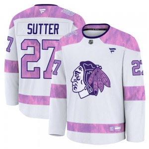 Darryl Sutter Chicago Blackhawks Fanatics Premium 2024 Hockey Fights Cancer Practice Jersey (White)