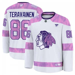 Teuvo Teravainen Chicago Blackhawks Fanatics Premium 2024 Hockey Fights Cancer Practice Jersey (White)