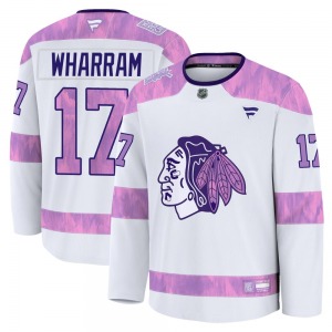 Kenny Wharram Chicago Blackhawks Fanatics Premium 2024 Hockey Fights Cancer Practice Jersey (White)