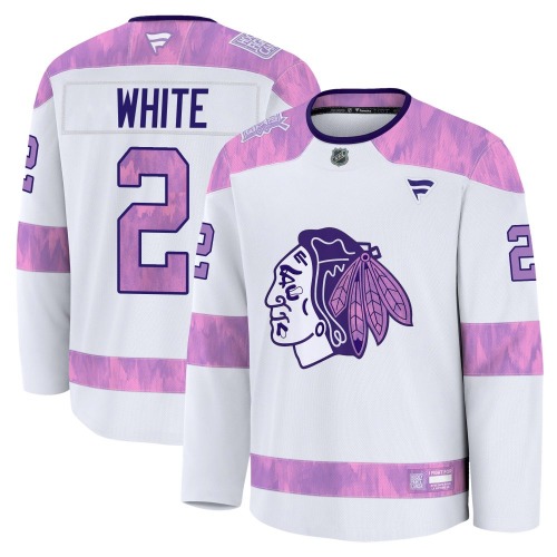 Bill White Chicago Blackhawks Fanatics Premium 2024 Hockey Fights Cancer Practice Jersey (White)
