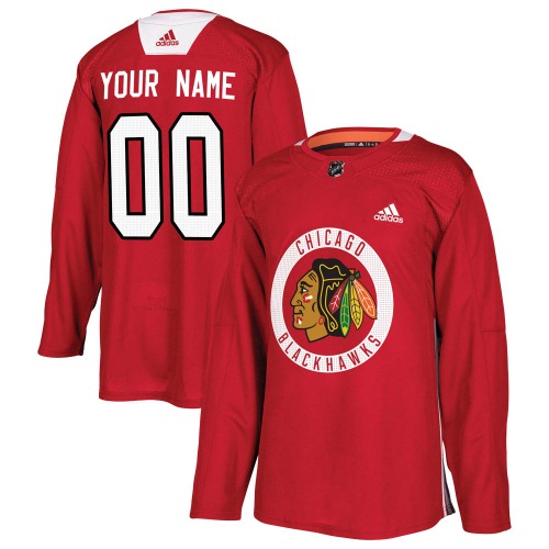 Custom Chicago Blackhawks Adidas Authentic Custom Home Practice Jersey (Red)