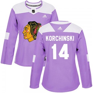 Kevin Korchinski Chicago Blackhawks Adidas Women's Authentic Fights Cancer Practice Jersey (Purple)