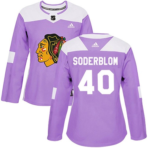 Arvid Soderblom Chicago Blackhawks Adidas Women's Authentic Fights Cancer Practice Jersey (Purple)