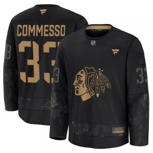 Drew Commesso Chicago Blackhawks Fanatics Premium 2024 Military Appreciation Practice Jersey (Black)