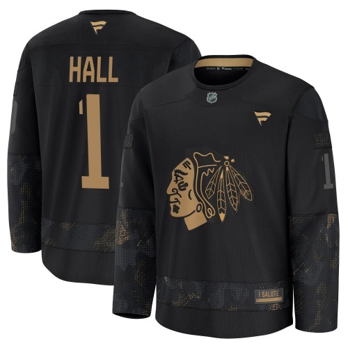 Glenn Hall Chicago Blackhawks Fanatics Premium 2024 Military Appreciation Practice Jersey (Black)