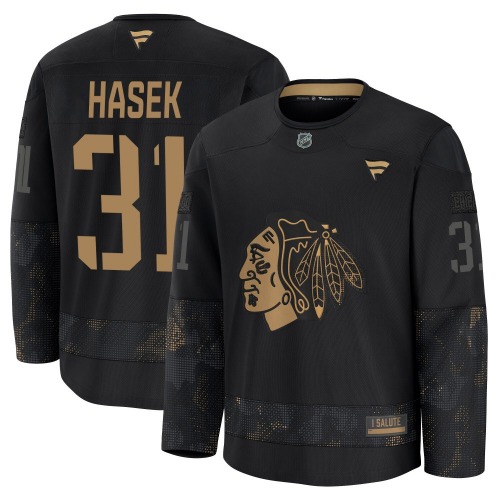 Dominik Hasek Chicago Blackhawks Fanatics Premium 2024 Military Appreciation Practice Jersey (Black)