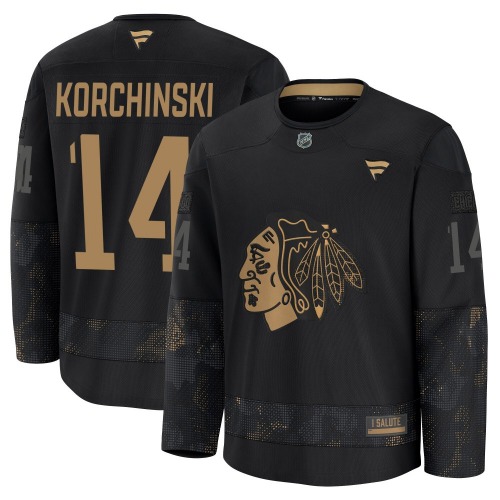 Kevin Korchinski Chicago Blackhawks Fanatics Premium 2024 Military Appreciation Practice Jersey (Black)
