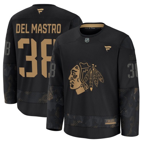 Ethan Del Mastro Chicago Blackhawks Fanatics Premium 2024 Military Appreciation Practice Jersey (Black)