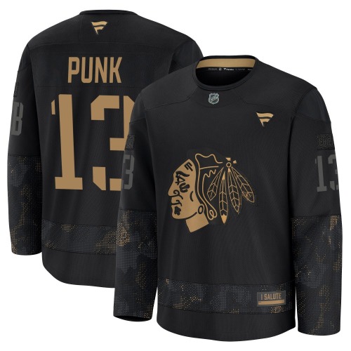 CM Punk Chicago Blackhawks Fanatics Premium 2024 Military Appreciation Practice Jersey (Black)