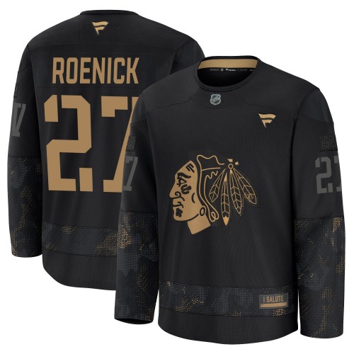 Jeremy Roenick Chicago Blackhawks Fanatics Premium 2024 Military Appreciation Practice Jersey (Black)