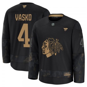 Elmer Vasko Chicago Blackhawks Fanatics Premium 2024 Military Appreciation Practice Jersey (Black)